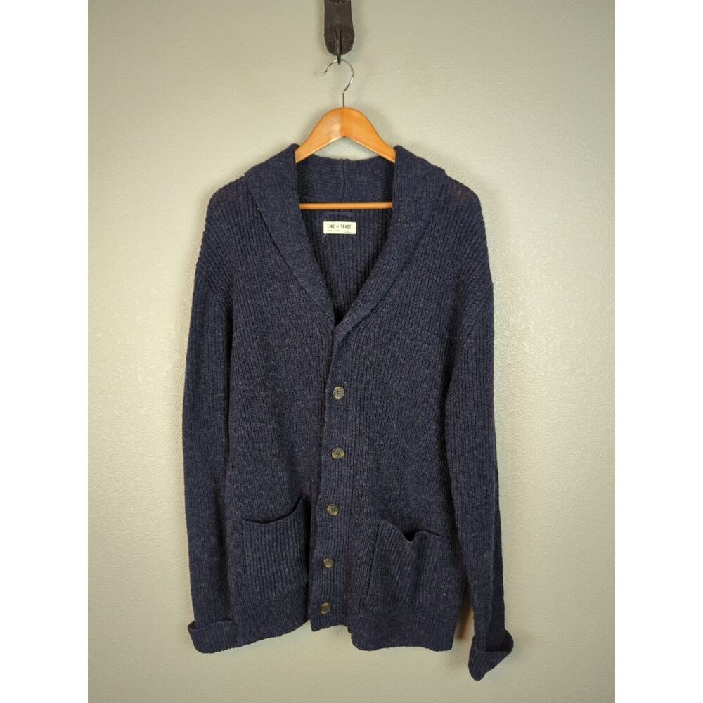 Line of‎ Trade Mens Shawl Collar Cardigan Sweater Size XL Blue Shetland Wool